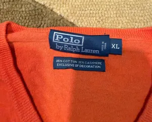 Polo Ralph Lauren Orange V Neck Sweater Preppy Cotton Cashmere Men’s Size XL thumbnail 3