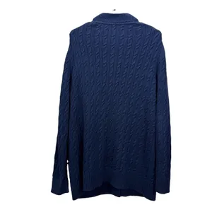 LL Bean Navy Blue Cable Knit Cotton Button Up Cardigan Sweater Size XL thumbnail 5