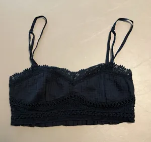 Free People Intimately Tallulah Bralette Black Crochet Lace Smocked Top Small thumbnail 1