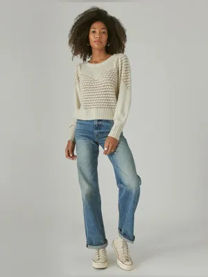 Lucky Brand Ivory Textured Open Knit Dot Sweater Size Small thumbnail 3