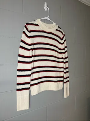 NWT Quince 100% Organic Cotton Roll Neck Sweater Off White/Navy/Red Stripe Sz XS thumbnail 5