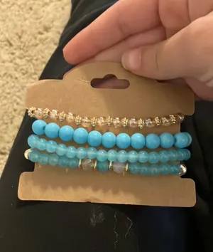 Turquoise Bohemian Multilayer Beaded Stackable Bracelet Set. Blue thumbnail 3