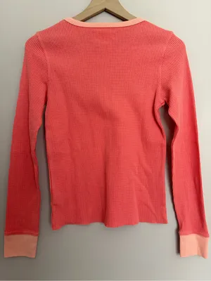 American Eagle Coral Waffle Knit Ringer Thermal Small thumbnail 3