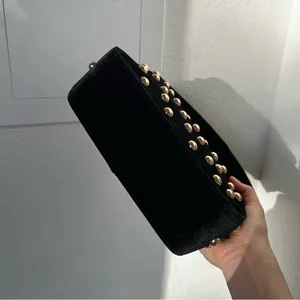 NWT Anthropologie Studded Velvet Shoulder Bag in Black thumbnail 5