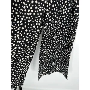 Umgee Black Cream Polka‎ Dot High waisted Pants Size L Wide Leg NWT Teacher thumbnail 3