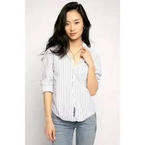 FRANK & EILEEN Crinkle Barry Buttondown Top Blouse‎ White Blue Dotted Small thumbnail 14