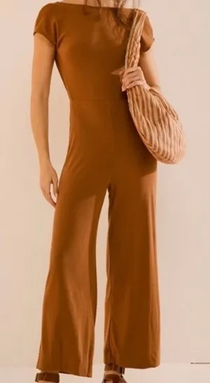 Free People Beach Brown Wide Leg Jumpsuit Size XS NWT thumbnail 1