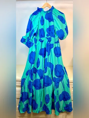 Umgee Blue & Aqua Floral Maxi Dress sz small thumbnail 2