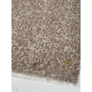 Michael Kors Scarf Womens One Size Tan Cream‎ Abstract Animal Print Fringe Wrap thumbnail 7