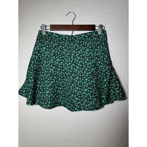 ZARA Floral Skater Mini flare Skort Black Green Womens Size M thumbnail 2