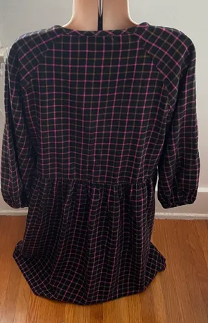 Madewell Plaid Flannel Pink Black Raglan Button Front Shirt Dress with Pockets, size 0 thumbnail 13