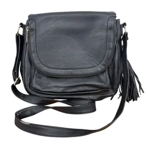 Black Faux Leather Crossbody‎ Bag with Tassel Fringe Boho Moto Emo Whimsygoth thumbnail 1