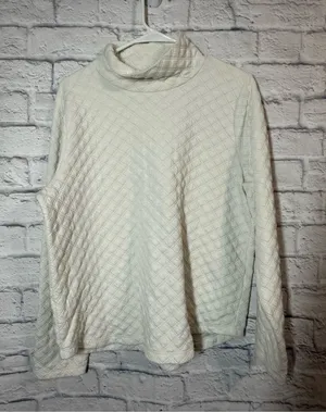 J. Crew Cream Quilted Turtleneck Pullover Large thumbnail 1