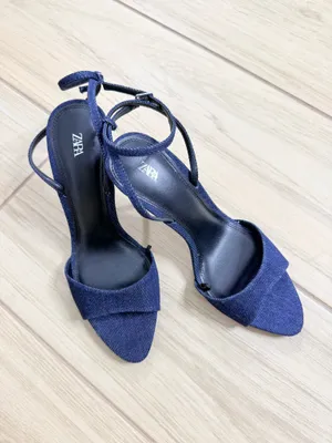 Express ZARA Denim High Heel Sandals Stiletto Silver Strappy Ankle Strap NWOT 39 Y2K thumbnail 3