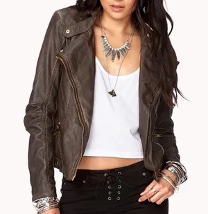 Forever 21 Brown leather jacket Sz M ❤️ thumbnail 1