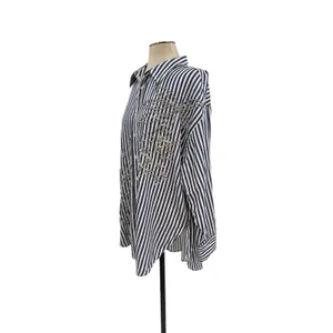Anthropologie Maeve Bennet Beaded Sequined Button Down Shirt Striped Large‎ thumbnail 7