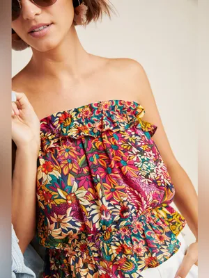 Anthropologie Maeve Adelaide Strapless Blouse Anthro Tank Top Floral Medium thumbnail 2