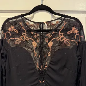Free‎ People Floral Embellished Metallic Shimmer Lace Dress Black Size Small thumbnail 2