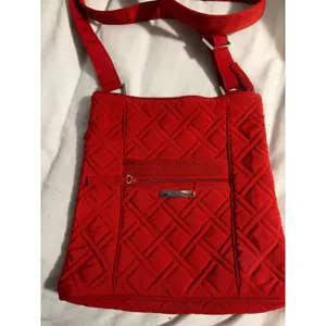 Vera Bradley Crossbody Bag Quilted Microfiber Red Orange Slim Adjustable Strap thumbnail 4