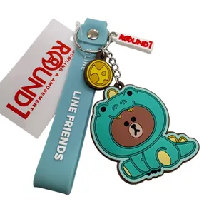 Line‎ Friends Jungle Brown Dino PVC Keychain Round 1 Exclusive Blue Wristlet Tag thumbnail 1