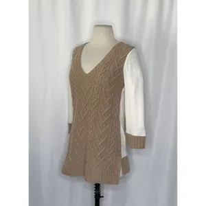 Anthropologie PILCRO Dually Clad Twofer Sweater Top Brown Wool Cable Knit M thumbnail 4