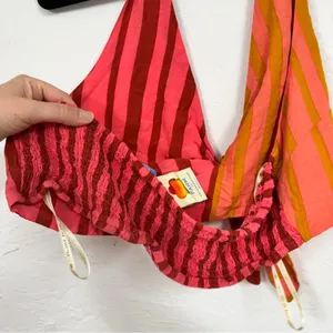 Farm Rio Anthropologie Pink Orange Striped Halter Crop Top Womens XL Beachy thumbnail 9