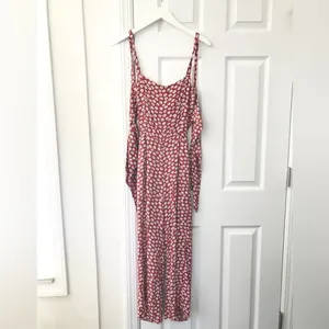 Faithfull the Brand Playa Red Floral Cropped Wide Leg Jumpsuit Tie Back XS 2 thumbnail 3