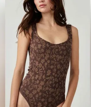 Free People PRINTED CLEAN LINES Clean Lines Bodysuit Size M/L thumbnail 1