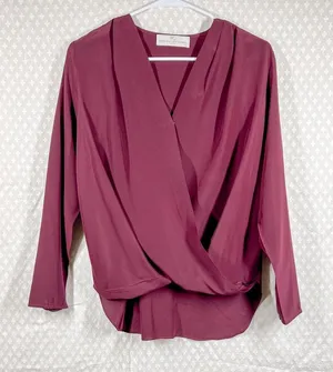 Amanda‎ Uprichard Maroon Silk Long Sleeve Wrap Front Top thumbnail 1