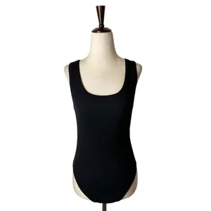 Kondi‎ Bodysuit Women Medium Black Ribbed Knit Cotton Scoop Neck Tank Luxury thumbnail 2