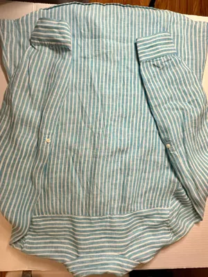 Talbots striped collared baby blue and white button up blouse, Small thumbnail 6