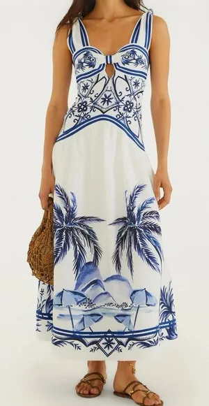 Farm Rio Wonderful City Tropical Print Maxi Dress XS thumbnail 1