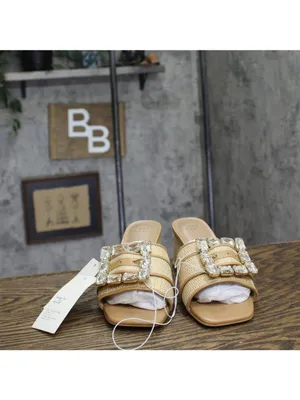 NWT A New Day Kathleen Raffia Buckle Block Heels 92611276 Beige Brown 6.5M thumbnail 7