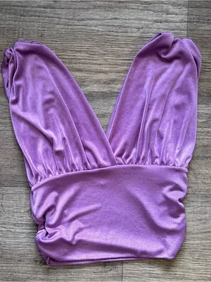Popular 21 Purple Shimmer Plunging V-Neck Ruched Crop Top L Going Out Party Club thumbnail 6