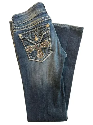 Miss Me Jean Rhinestone Embellished Cross Pocket Low Rise Bootcut 28x31 JP504689 thumbnail 1