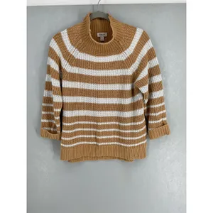 Style & Co Womens Sweater Mock Neck Striped Cotton Knit Camel White PS thumbnail 2