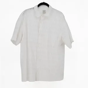 Gap x Doen Cotton Eyelet Lace Collared Button Down Blouse Shirt White Large thumbnail 1