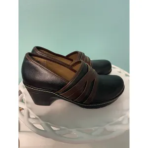 Thom McAn Casper Size 6 Black Brown Leather Wedge‎ Heel Clogs Shoes S-300 thumbnail 2