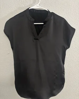 satin v neck blouse Black thumbnail 1