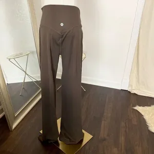 NWT Pobodo High Waisted Yoga Casual Wide Leg Pants Size L Brown thumbnail 2