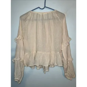 Women’s altar’d state cream tie front long sleeve ruffled sleeve blouse boho thumbnail 3