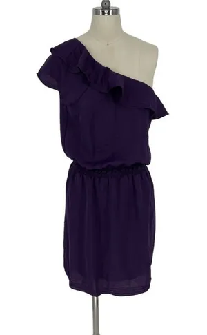 Chelsea Ruffle One Shoulder‎ Mini Purple Dress - L $98 thumbnail 1