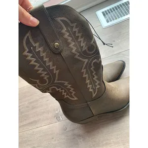 Me Too Brown faux leather cowboy boots women’s size 6 rubber heel and sole western boot thumbnail 3