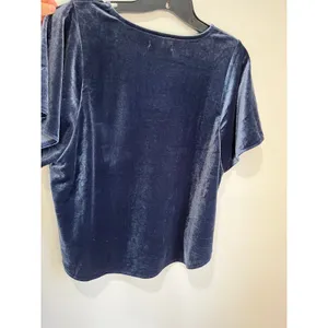 Madewell‎ Velvet Short Sleeve Crew Top Soft Touch Holiday Party Navy Blue M thumbnail 6