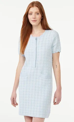 Free Assembly Women's Tweed Mini Sweater Dress with Short Sleeves thumbnail 1