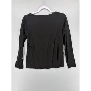 Ann Taylor LOFT Womens Long Sleeve Tee Black Scoop Neck Cotton Modal M thumbnail 3