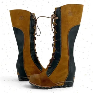 Sorel Cate the Great Boots Elk Black Tan Knee High Lace Up Fall Suede Size 6.5 thumbnail 1