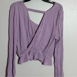 Express Women‎ Peplum Lilac Purple Long Sleeve Blouse V-Neck size Small thumbnail 6