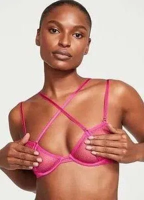 Victoria's Secret Very Sexy Fishnet Open-Cup Low-Cut Demi Bra Pink Size Large thumbnail 1