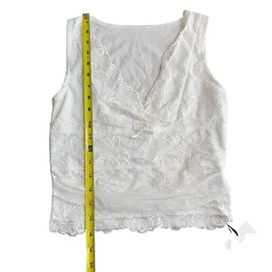 Cider Women's S Lace Tank Top Crop White Plunge Neck‎ Y2K Coastal Romantic NWT thumbnail 7